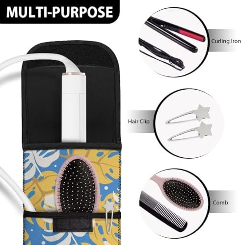 Hair Flat Iron Case Holder Canvas Bag Heat Resistant Curling Iron Silicone Straightener Holder Mat for Hair Tools Curling Iron Organizer Bag Tropical Leaf - Image 6