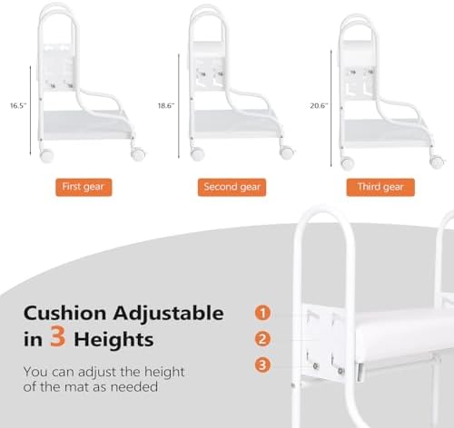 OmySalon Pedicure Cart Foot Bath Trolley, Adjustable Height Salon Trolley with PU Cushion, Portable Nail Esthetician Cart for Manicure & Foot Massage, Beauty Spa Supplies with Locking Wheels (White) - Image 4