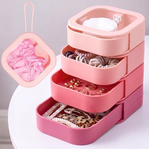 Kathfly 4 Pcs Hair Tie Organizer Travel, Stackable, Pink Range by Kathfly