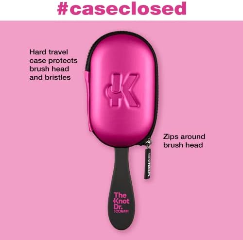 The Knot Dr. hair brush by Conair - Detangling hair brush - Removes Knots and Tangles in wet or dry hair- Black Neon w/Travel Case - Pink - Image 4