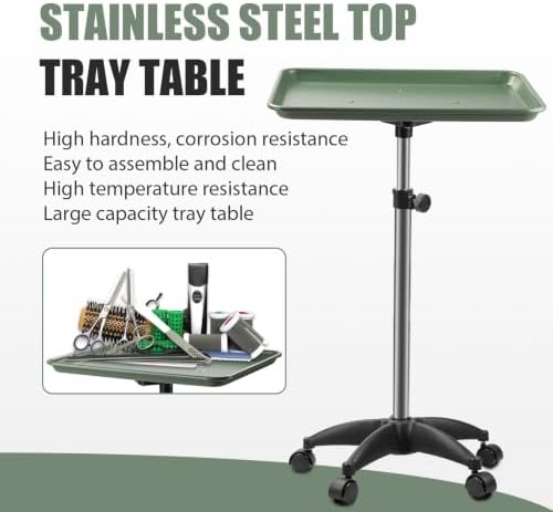 Salon Tray On Wheels Tattoo Tray Rolling Trolley Adjustable Height Storage Utility Cart for Clinic Spa Rolling Tray (Black) (Green) - Image 5