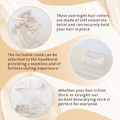 Sleepie tie Heatless Hair Curlers Overnight,No Heat Hair Curlers to Sleep in, Soft Ribbon Wrap for Long Hair, Heatless Curling Rod Headband Set for Long Hair(White) - Image 3