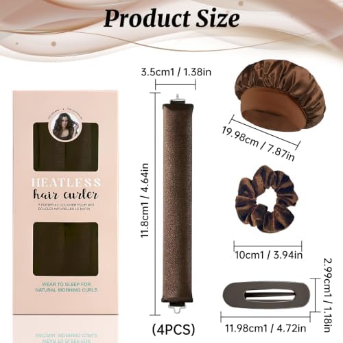 Heatless Curls Overnight Set, 4 Heatless Curling Rods with Satin Bonnet - Image 2