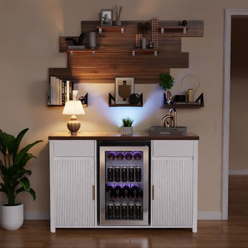 GDLF 53.2" Coffee Bar Cabinet with Fridge Space,Fluted Sideboard,White - Image 5