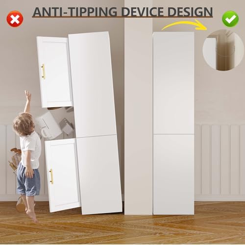 67" Tall Narrow Bathroom Storage Cabinet, Metal Pantry Cabinet, White - Image 6