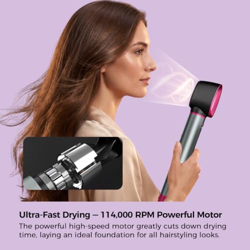 7-in-1 Negative Ion Hair Dryer Brush Set,Cweixi Hot Air Styler with Coanda Auto Curling, Straightening Smoothing Brush, High-Speed Blow Dryer No Heat Damage,Comes with Leather Storage Box (Magenta) - Image 5