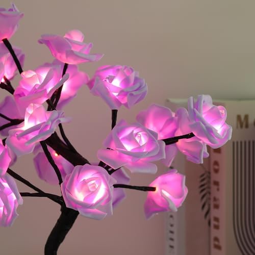 Drawelry Rose Flower Tree Lamp - LED Rose Tree Table Lamp USB/Battery Powered Artificial Bonsai Flower Night Light for Bedroom Living Room Party Wedding Birthday Decor (Purple) - Image 4