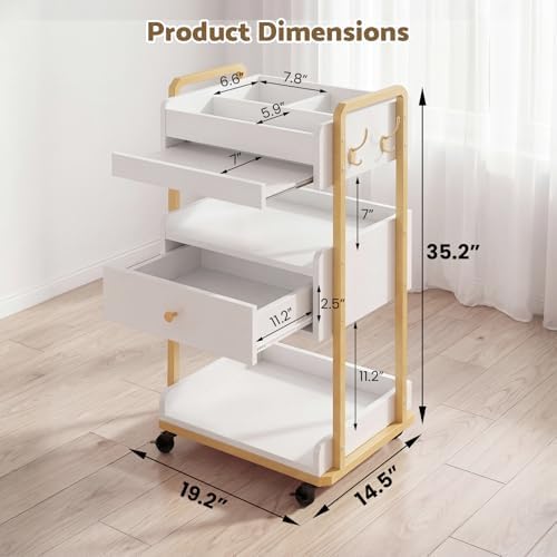 Salon Spa Cart with Storage, 3-Tier Rolling Beauty Storage Cart, White - Image 3