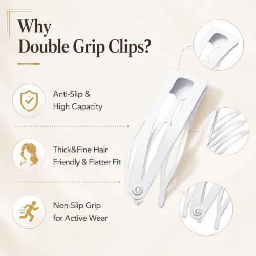 Chinco White 24 Pcs Double Grip Hair Metal Snap Clips,2 Inch - Image 3