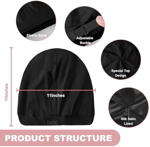 ZHENSILK Silk Bonnet for Sleeping Women, Adjustable Silky Satin Lined Sleep Cap, Silk Hair Wrap Slouch Beanie Hat - Image 3