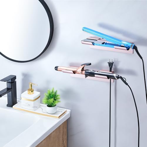 2 PCS Wall Mount Curling Iron Holder and Hair Tool Organizer with Adhesive, Multifunctional Hot Flat Iron and Hair Straightener Holder Storage Stand for Vanity, Cabinet and Wall, Rose Gold - Image 2