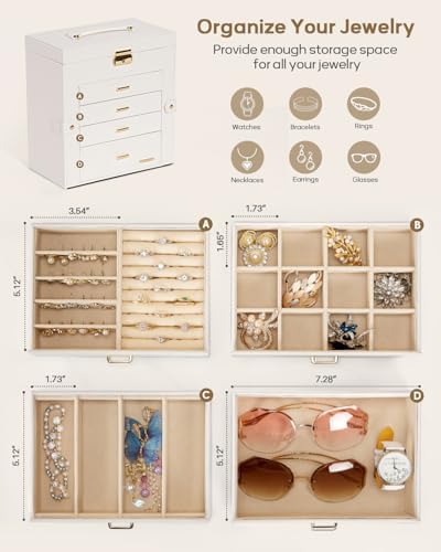 Homde Large Jewelry Box for Women: 5-Layer Organizer with Lock for Dresser - Image 3