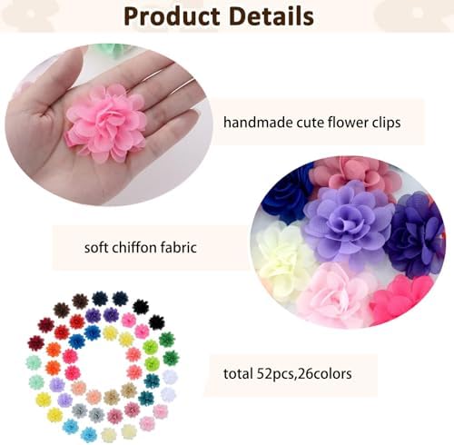 52PCS Chiffon Flower Hair Clips Baby Girls Fully Lined Non Slip Hairpins Hair Accessories for Kids Women Newborns Infants Toddlers Gifts - Image 3