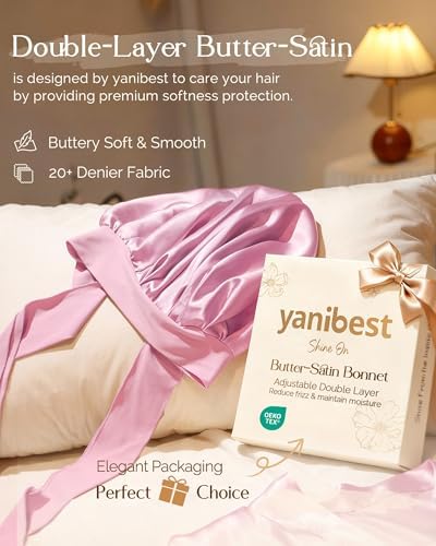 YANIBEST Adjustable Silk Bonnet for Sleeping Women Double Layer Satin Bonnet Reduce Friction Prevent Frizz Curly Hair - Image 2