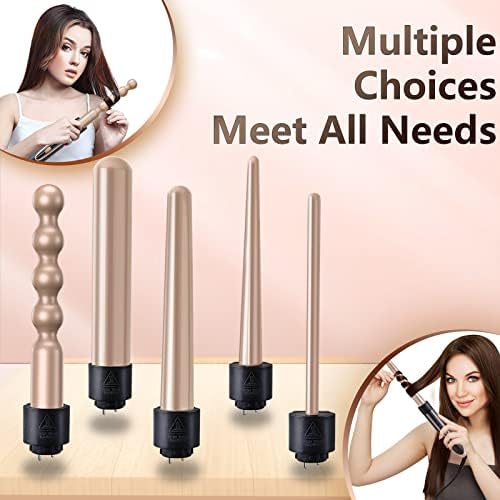 Curling Wand 5 in 1 Hair Curlers Iron Set with 5 Interchangeable Ceramic Tourmaline Barrel for Long Short Hair Styles Curling Irons Set Fast Heating Hair Cripmer for Women Gift - Image 6