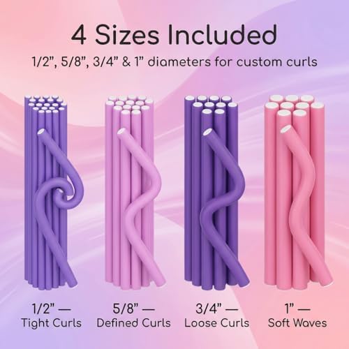 My Beauty Spot Flexi Rods Foam Hair Rollers 3/4" 5/8" and 1" Diameter Professional Salon Quality 12 Pcs Rubber Hair Rollers for Long, Medium and Short Hair (Purple/Pink) - Image 5