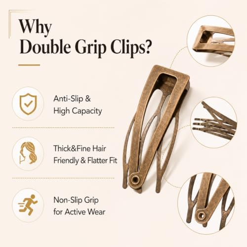 Chinco Red Ancient Bronze 24 Pcs Double Grip Hair Metal Snap Clips,2 Inch - Image 3