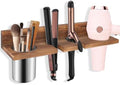Hair Tool Organizer for Bathroom – Wall Mounted Hair Dryer Holder with Heat-Resistant Cups, Curling Iron & Straightener Rack, Blow Dryer Organizer for Vanity or Wall (Brown) by SLLPLUS