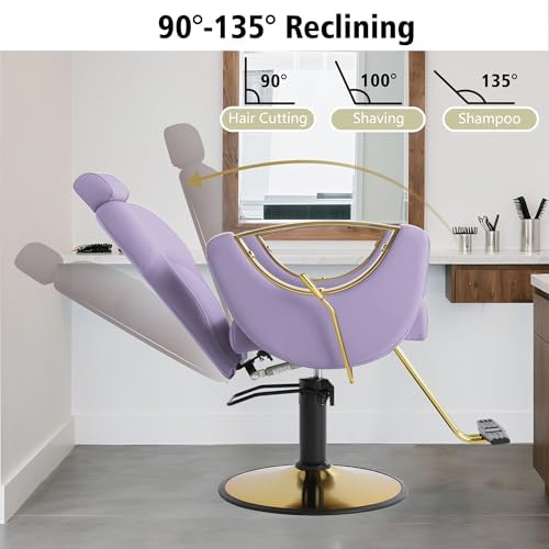 KIGOTY Salon Chair for Hair Stylist, 360° Swivel Reclining Barber Chair for Barbershop, Height Adjustable Hair Chairs, Hairdresser Braiding Styling Chairs, Beauty Spa Equipment (Purple) - Image 4