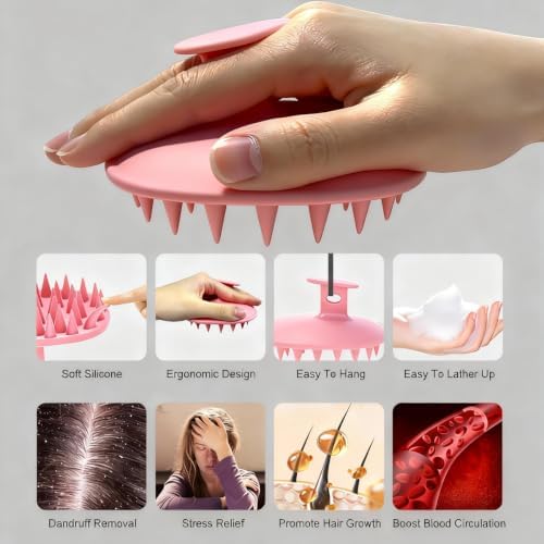 Scalp Massager Shampoo Brush Scrubber with Satin Scrunchie - Image 6