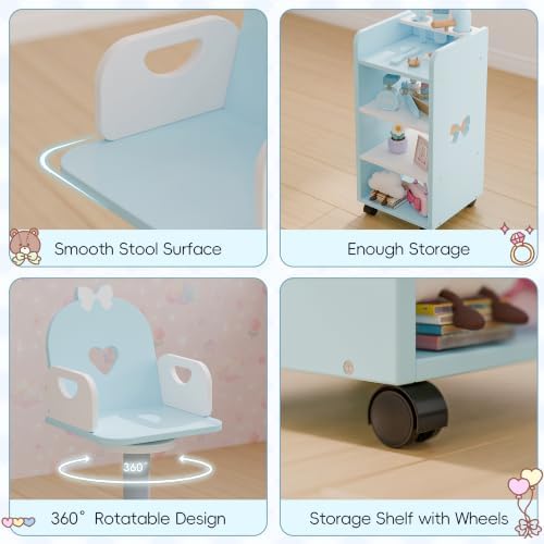 Toddler Vanity for 3 Year Old with 7 pcs Pretend Makeup Accessories, Blue - Image 6