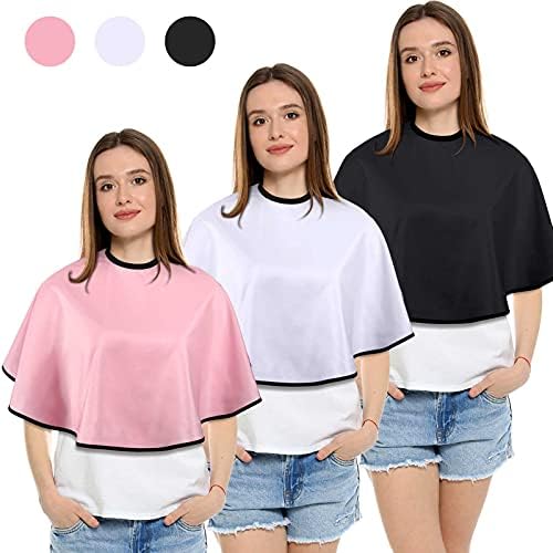 3 Pieces Makeup Capes for Clients Makeup Bibs Comb-out Beard Aprons Hair Dye Aprons Styling Shampoo Capes Hair Salon Shorty Cape Barber Short Smock for Hair Beauty Artist Accessories, 3 Colors - Image 2