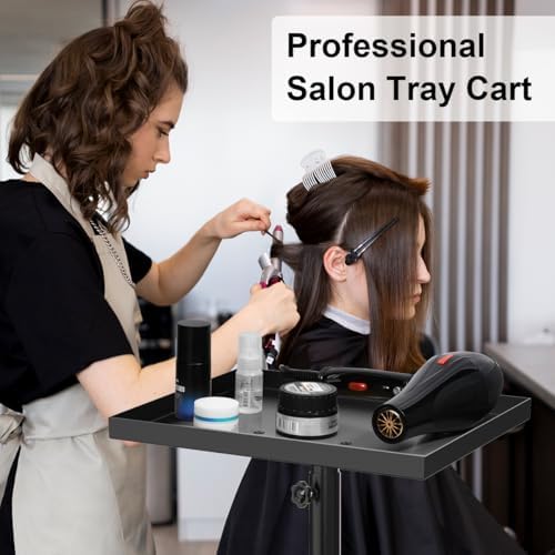 Salon Tray on Wheels, Salon Tray Cart Tattoo Tray Rolling Trolley, Hair Stylist Tray Height Adjustable, Dental Tray Hairdresser Tray Rolling Table Tray Cart (Black) - Image 5