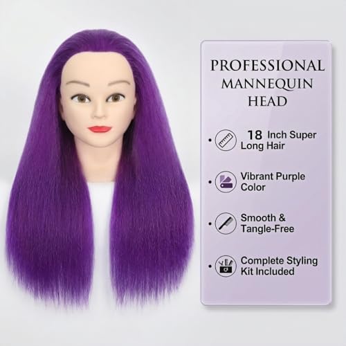 100% Real Hair Mannequin Head Training Head Manikin Cosmetology Doll Head for Hairdresser Practice Braiding Hair Styling with Clamp stand (18-inch) - Image 2