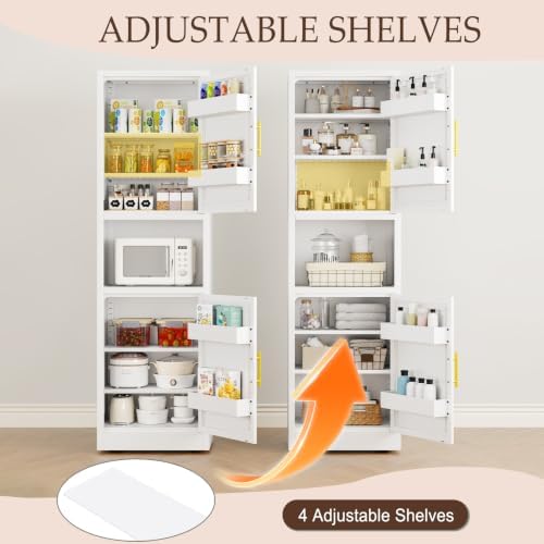 Tall Metal Narrow Storage Cabinet 67" H with 4 Adjustable Shelves and 2 Doors, White Pantry Cabinets with 4 Door Storage Compartment,Tall Bathroom Cabinet for Kitchen, Home Office, Living Dining Room - Image 4