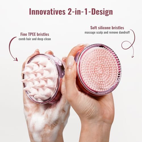 SHINLEA 2 in 1 Scalp Massager Hair Growth,Scalp Scrubber with Soft Silicone Bristles for Dandruff Removal,Shampoo Brush for Exfoliation,Head Massager for Both Wet and Dry Use (Pink) - Image 2