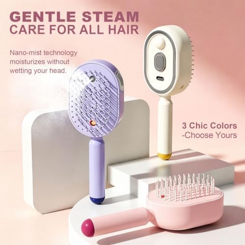 Electric Spray Air Cushion Massage Comb, Upgraded Rechargeable Steam Brush for Hair with Water Spray, Scalp Massage, Reduces Frizz, Self-Cleaning - Beige - Image 2