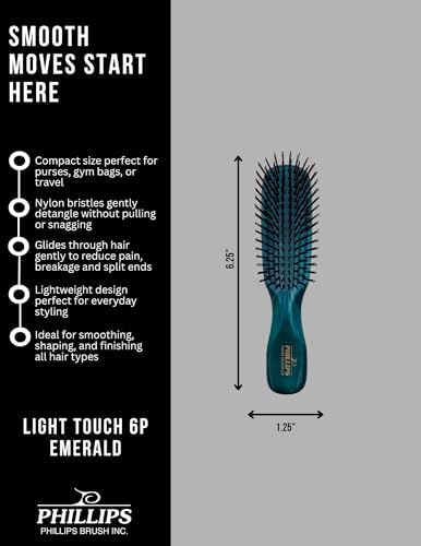 Phillips Brush Light Touch 6 Detangling Hair Brush, Petite Emerald Green - Image 2