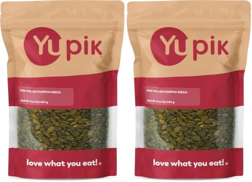 Yupik Raw Pumpkin Seeds,No Shell,1 lb (16 oz),GMO-Free,Gluten-Free, Kosher,Shelled Pepitas,Salt-Free,Oil-Free,Plant-Based Protein,Source of Fiber,Healthy Snacks,Ideal for Baking & Topping (Pack of 2) by Yupik