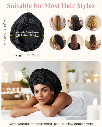 AWAYTR Satin Bonnet for Sleeping, Adjustable Bow Sleep Cap for Women - Image 2