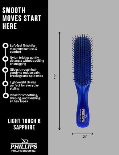 Phillips Brush Light Touch 6 Detangling Hair Brush, Full Size Sapphire Blue - Image 5