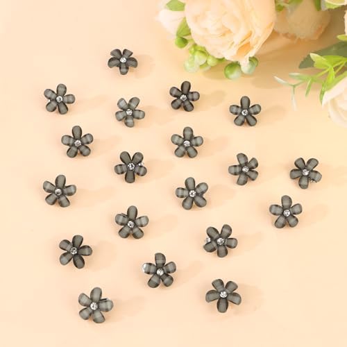 YISSION 20Pcs Mini Olive Green Plaid Flower Hair Clips, Rhinestone Decorative Hair Pins for Women and Girls Wedding Bridal Prom Daily Hairstyle Accessories - Image 7