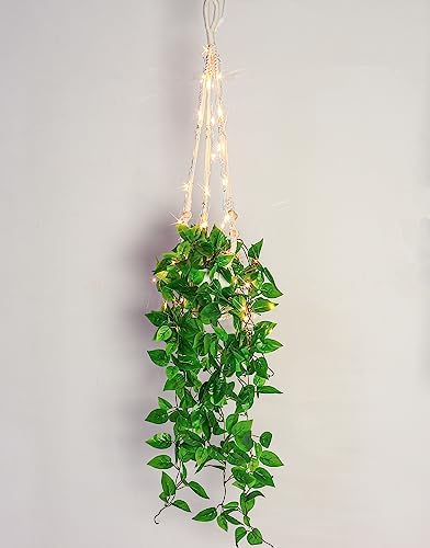 2 Packs Fake Hanging Plant with lights Artificial Plants with Pots for Home Decor Macrame Plant Hanger with Faux Vines Greenery for Bedroom Bathroom Room Ceiling Wall Boho Decor Indoor Outdoor - Image 5