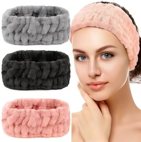 3 Pack Microfiber Towel Headbands for Women & Girls, Soft Facial Hair band for Washing Face, Makeup, Spa & Skincare, Elastic Adjustable Fash Wash Headbands by Unknown