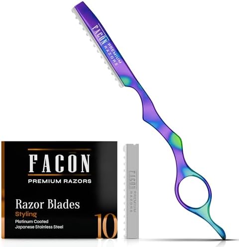 Facón Hair Razors for Cutting Hair - Professional Styling Razor Kit with 11 Replacement Blades, Stainless Steel Hairs Cutting Tool for Salon & Home, Premium Cutting Thinning Texturizing Faether Razor by Fac%C3%B3n