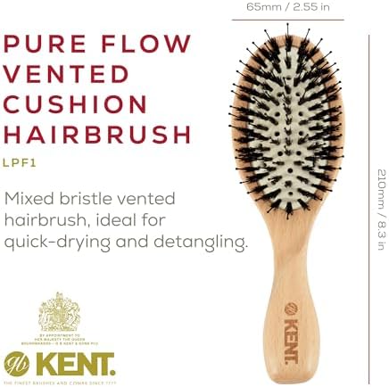 Kent LPF1 Pure Flow Oval Cushion Vented Hair Brush, FSC Certified Beech Wood Paddle Brush filled with Natural Boar Bristle and Nylon Bristle for Blowdry Detangle Volume and Curls. Made in England - Image 2