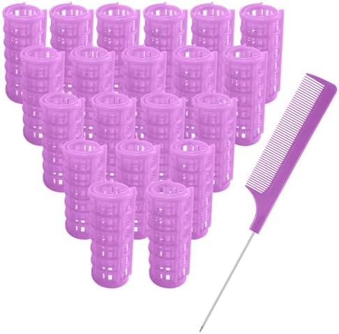 20PCS Plastic Hair Rollers Set 2.5cm/1in Heatless Rollers Hair Curlers Snap on Rollers Self Grip Rollers Hairdressing Curlers Tools for DIY Hairdressing Hair Salon (Purple) by MOODKEYbrand