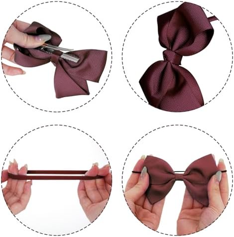 baotongle 11pcs Wine Red School Hair Accessories Set Uniform Hair Bow Headband Clips Hair Ties Curly Bows for Little Toddler School Girls(Wine Red) - Image 7