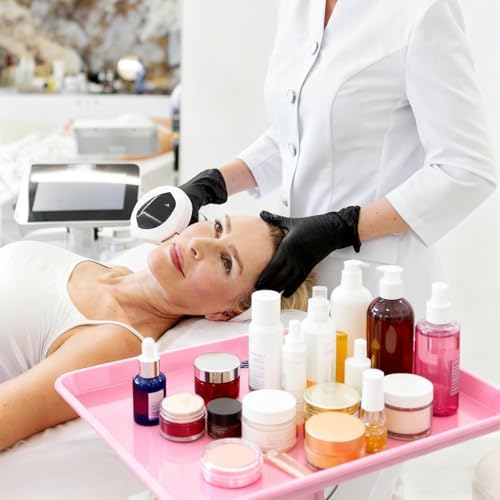 TASALON Rolling Salon Service Cart with Tray Top, Height Adjustable, Aluminum Rolling Tray Trolley for Salon Essentials, Adjustable Heightfor Hairstylist Tray 10 PCS Disposable Salon Tray Cover,Pink - Image 6