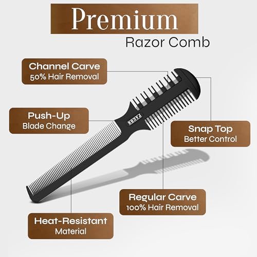 Facón Razor Comb for Hair Cutting - Professional Hair Cutting Comb Kit with 12 Replacement Blades, Double Edge Shaper for Salon & Home, Premium Styling Thinning Texturizing Split Ends Trimming Razor - Image 6