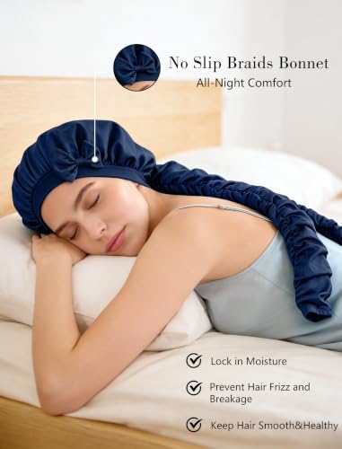 Heatless Curl Satin Bonnet for Sleeping, No Slip Sleep Bonnet with Long Curling Ribbons for Braids & Long Hair - Image 2