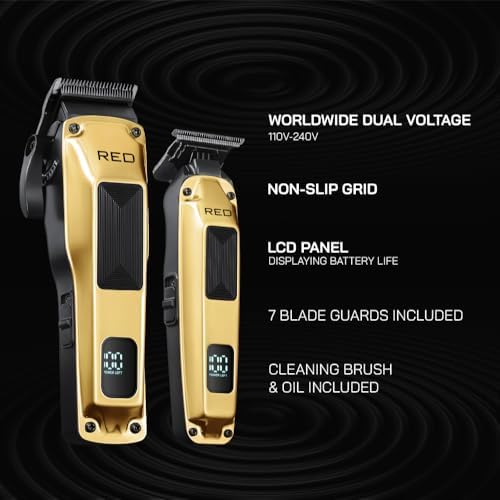 Red by Kiss Cordless Clipper & Trimmer Combo Set for Hair & Beard Grooming, Professional Fade Clipper with Precision T-Blade Trimmer, Rechargeable Haircut Kit for Home & Barber Use (Gold) - Image 3
