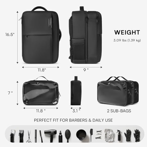 Barber Bag with 2 Pouches, Professional Hairstylist Travel Backpack with Adjustable Dividers, Hairdresser Hair Tools Bag with Insulated Pocket, Cosmetology Bags for Supplies, Water-resistant, Black - Image 4