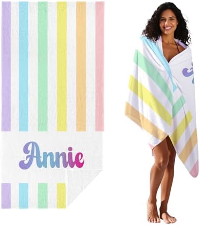 JML Personalized Beach Towel with Name, Custom Rainbow Cabana Stripe Beach Towel, Customized Microfiber Pool Towel, Quick Dry & Absorbent Swim Towel for Adult,Anniversary, Birthday, Summer Holiday - Image 2