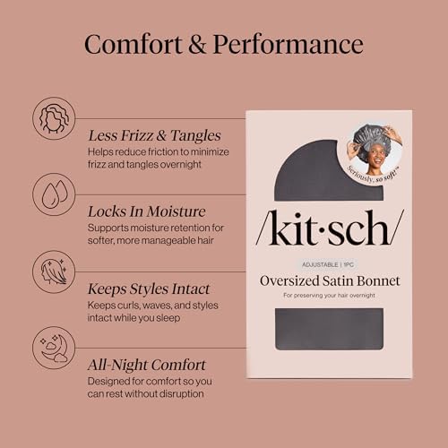 Kitsch XL Satin Bonnet for Sleeping - Charcoal - Image 3