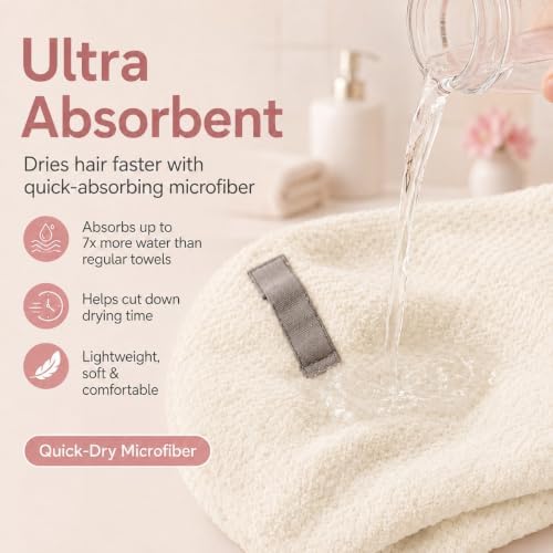 Large Microfiber Hair Wrap Towel for Women, Quick-Dry (Ivory White) - Image 6